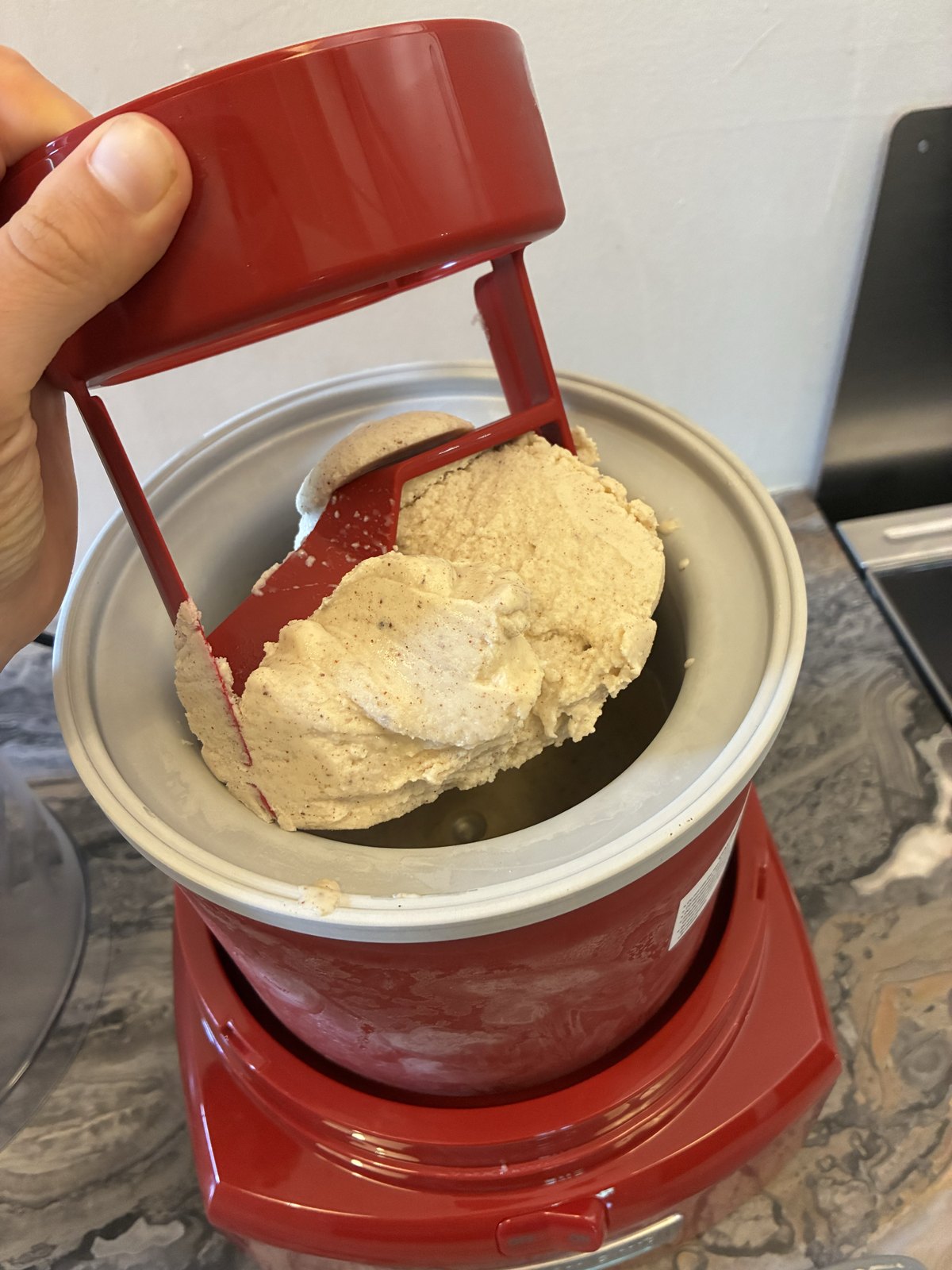 The finished gelato, fresh from the machine